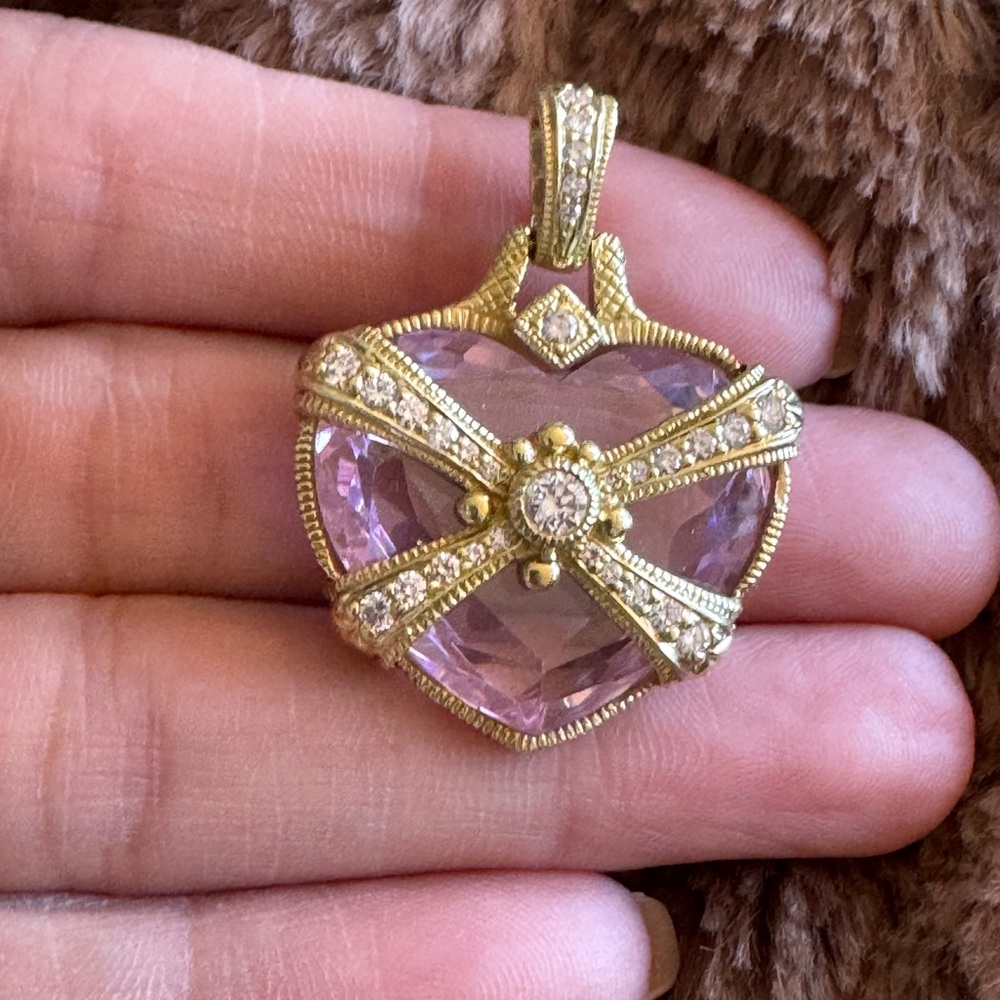 Judith Ripka 18K Yellow Gold Pink Heart Pendant 0.70ct Diamond Large Statement - Picture 5 of 17